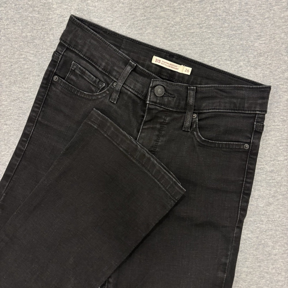 Levi's 315 Shaping Bootcut Jeans Womens Size 26x28 Black Denim Mid Rise Stretch